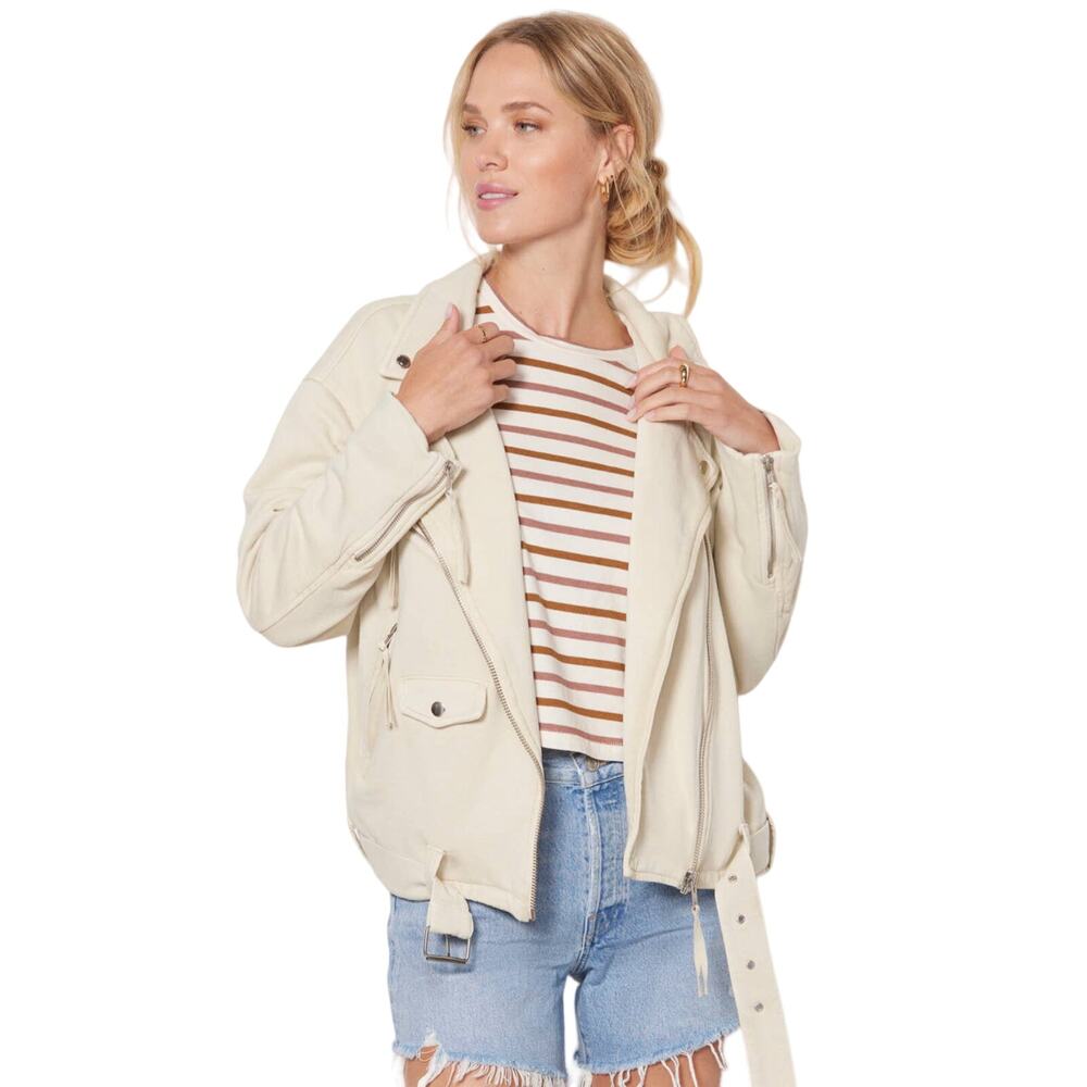 Free people rebel rebel knit moto jacket cream size small - Picture 1 of 6